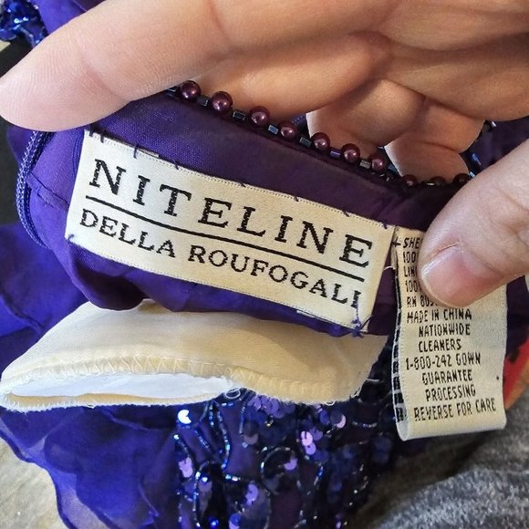 Vintage 80s Purple Silk Beaded Cocktail Dress Longsleeve - Picture 10 of 12